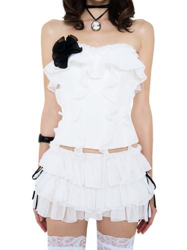 Set_Corset Top+Tiered Skirt_B23121390_L Seoul Brand_ชุดรัดตัว Fairry Cup พร้อมลายดอกกุหลาบ + กระโปรงชั้นสตรี