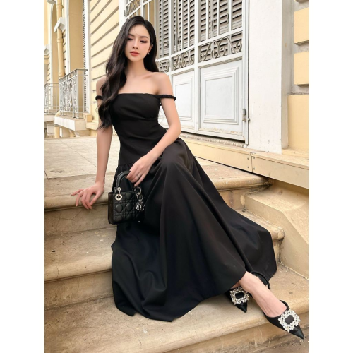 La Vie Midi Dress_JO202.19_Joven Brand_ชุดเดรสเกาะอก La Vie เปิดไหล่หรูหราอ่อนเยาว์