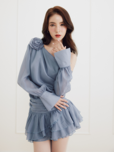 Short Dress Sivia Blue_012418BL1_Rechic Brand_ชุดเดรสสั้นสีฟ้าซีเวีย