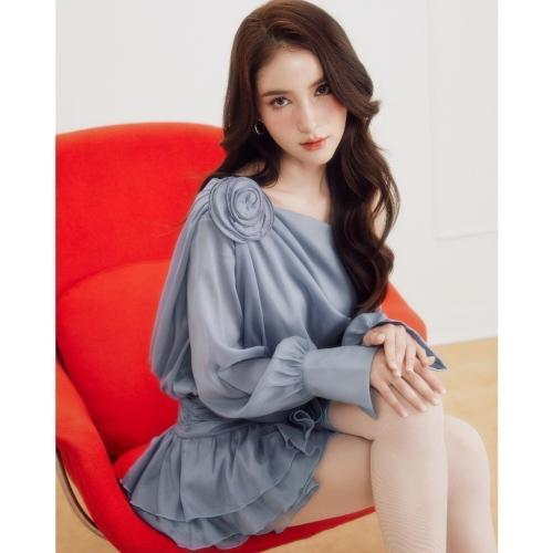 Short Dress Sivia Blue_012418BL1_Rechic Brand_ชุดเดรสสั้นสีฟ้าซีเวีย