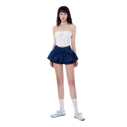 Zizi With Bow Mini Skirt_CA.46.40_Cara Club Brand_กระโปรงสั้นและกางเกงขายาวของผู้หญิง Zizi พร้อมโบว์ผูกบุคลิกภาพ