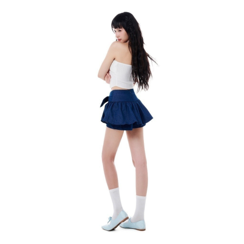 Zizi With Bow Mini Skirt_CA.46.40_Cara Club Brand_กระโปรงสั้นและกางเกงขายาวของผู้หญิง Zizi พร้อมโบว์ผูกบุคลิกภาพ