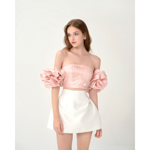 Peony Party Puff Sleeve Croptop_RE201.11_RedBean Brand_เสื้อเชิ้ตแขนพองปาร์ตี้ดอกโบตั๋น