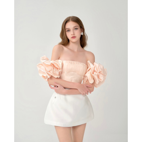 Peony Party Puff Sleeve Croptop_RE201.11_RedBean Brand_เสื้อเชิ้ตแขนพองปาร์ตี้ดอกโบตั๋น