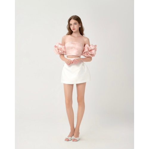 Peony Party Puff Sleeve Croptop_RE201.11_RedBean Brand_เสื้อเชิ้ตแขนพองปาร์ตี้ดอกโบตั๋น