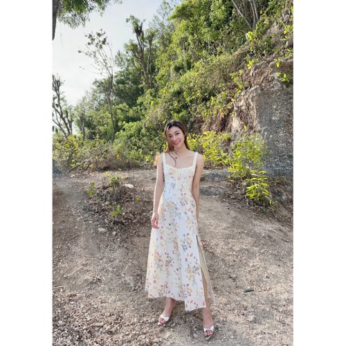 Brandy Flared Floral Pattern Maxi Dress_CL56.9_ClothesBar Brand_ชุดเดรสลายดอกมีซับใน