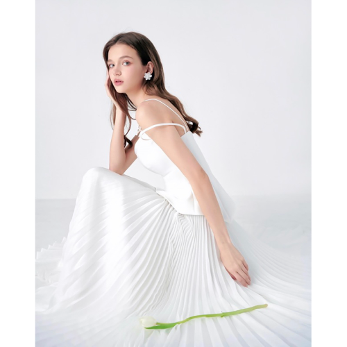 Chloe Long Pleated Skirt_RE201.8_RedBean Brand_Chloe กระโปรงยาวทรงบานจับจีบ