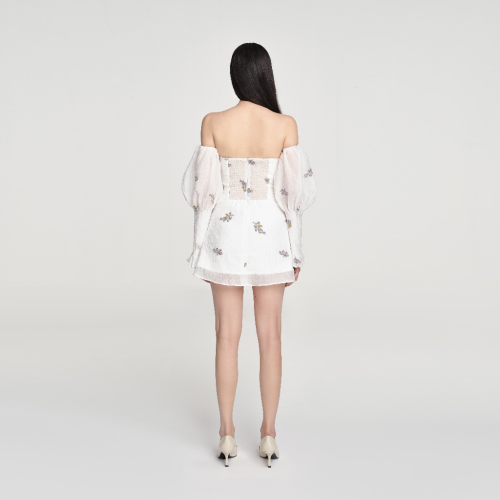 Bali Organza Short Off The Shouder Dress_DE37.23_DEAR JOSÉ Brand_ชุดเดรสเปิดไหล่ออร์แกนซ่าลายดอกไม้ LILY