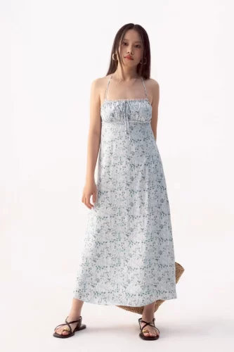 Green Floral Lace Hem Silk Midi Dress_LI53.18_LIBÉ Brand