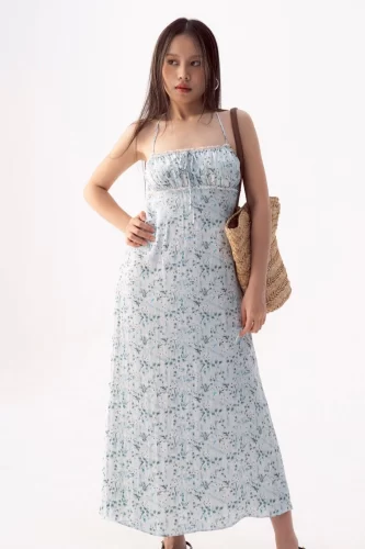 Green Floral Lace Hem Silk Midi Dress_LI53.18_LIBÉ Brand