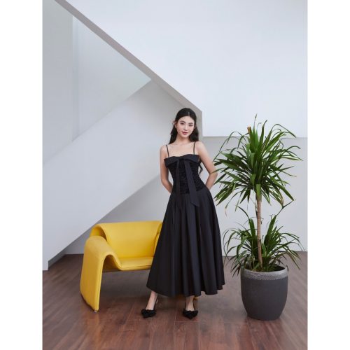 LADIES Midi Dress_GO196.3_Goutdejun_ชุดเดรสสองสายที่สะดวกสบายของผู้หญิงพร้อมดีไซน์บาน – LADIES DRESS