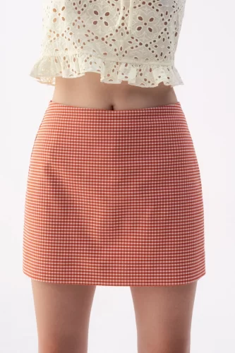 Red Gingham Khaki Mini Skirt_LI53.20_LIBÉ Brand