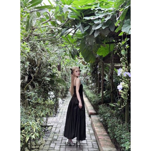 LADIES Midi Dress_GO196.3_Goutdejun_ชุดเดรสสองสายที่สะดวกสบายของผู้หญิงพร้อมดีไซน์บาน – LADIES DRESS