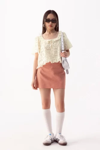 Red Gingham Khaki Mini Skirt_LI53.20_LIBÉ Brand