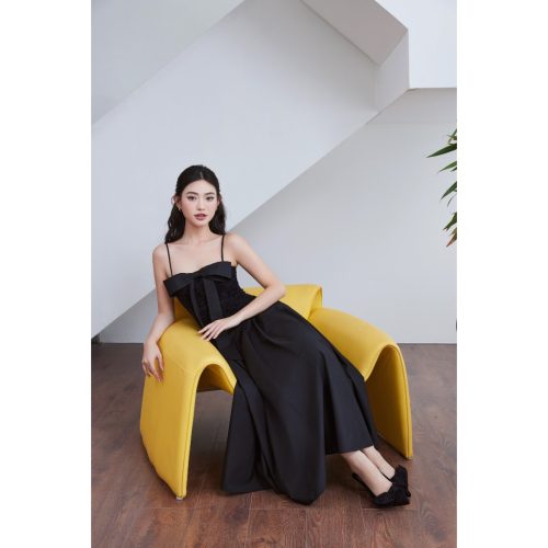 LADIES Midi Dress_GO196.3_Goutdejun_ชุดเดรสสองสายที่สะดวกสบายของผู้หญิงพร้อมดีไซน์บาน – LADIES DRESS