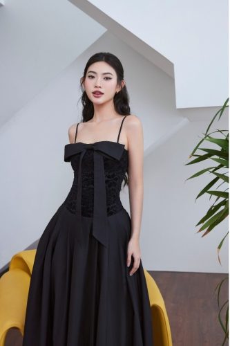 LADIES Midi Dress_GO196.3_Goutdejun_ชุดเดรสสองสายที่สะดวกสบายของผู้หญิงพร้อมดีไซน์บาน – LADIES DRESS