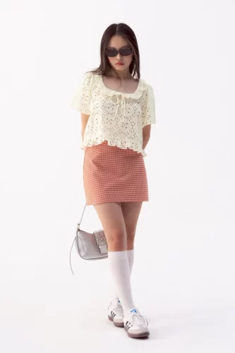 Red Gingham Khaki Mini Skirt_LI53.20_LIBÉ Brand