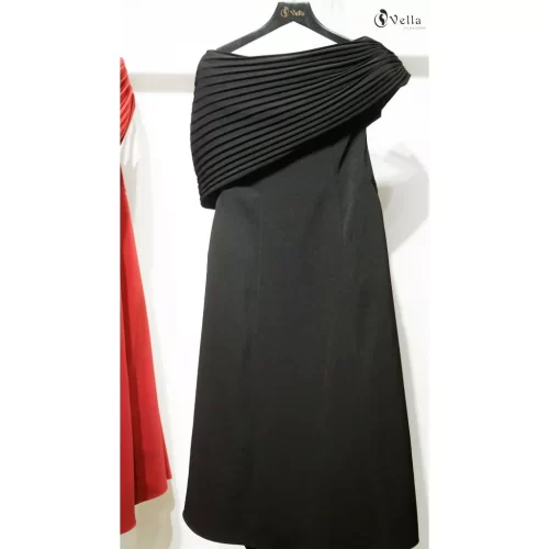 Off The Shoulder Pleated Midi Dress_VD23130_VELLA FASHION Brand_ชุดเดรสมิดิเปิดไหล่ระบายระดับตำนาน