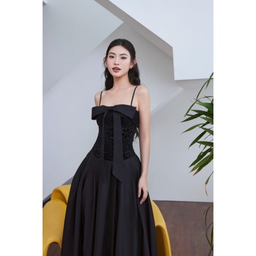 LADIES Midi Dress_GO196.3_Goutdejun_ชุดเดรสสองสายที่สะดวกสบายของผู้หญิงพร้อมดีไซน์บาน – LADIES DRESS