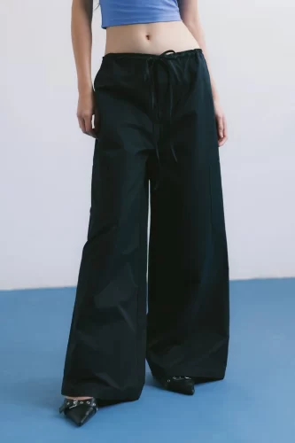 Black Drawstring Wide Leg Cargo Pants_LI53.13_LIBE Brand