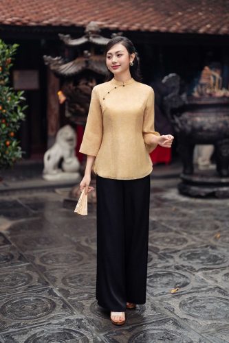 Blouse Top_ Gem with Half-sleeved robe LA8.15_Lamia Design Brand_ชุดสูทฝรั่งเศสแขนยาวลายหยก