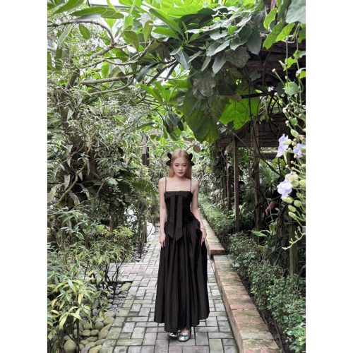 LADIES Midi Dress_GO196.3_Goutdejun_ชุดเดรสสองสายที่สะดวกสบายของผู้หญิงพร้อมดีไซน์บาน – LADIES DRESS