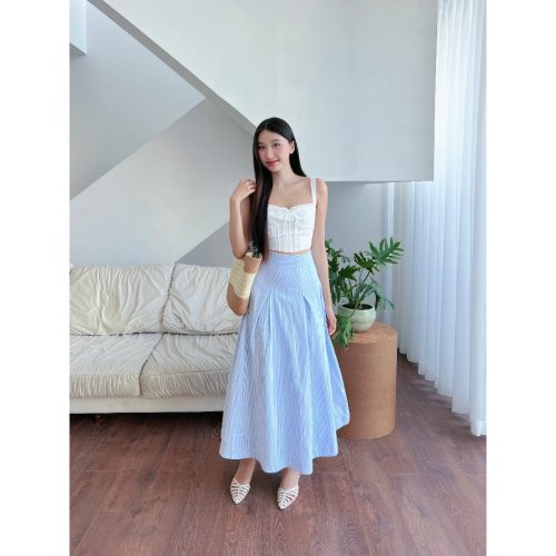 ROSEY Striped Maxi Skirt_GO196.4_Goutdejun_กระโปรงผู้หญิงลายสก๊อตยาว Basic ROSEY