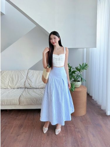 ROSEY Striped Maxi Skirt_GO196.4_Goutdejun_กระโปรงผู้หญิงลายสก๊อตยาว Basic ROSEY