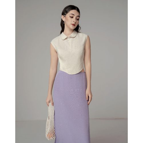 Claire Silk Maxi Skirt_CO18.11_Collide Brand_กระโปรงไหมพรมสีม่วง