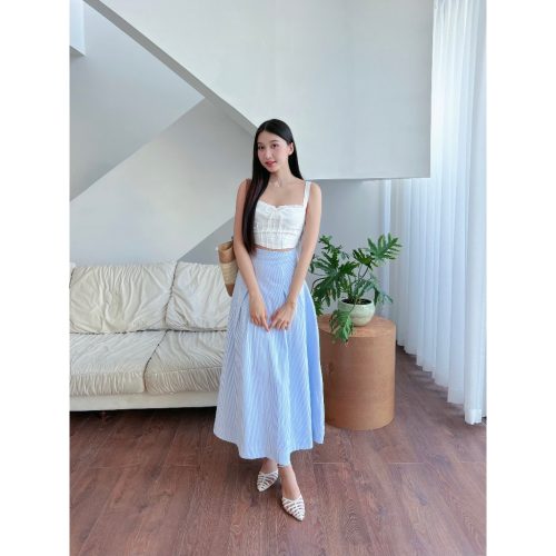 ROSEY Striped Maxi Skirt_GO196.4_Goutdejun_กระโปรงผู้หญิงลายสก๊อตยาว Basic ROSEY