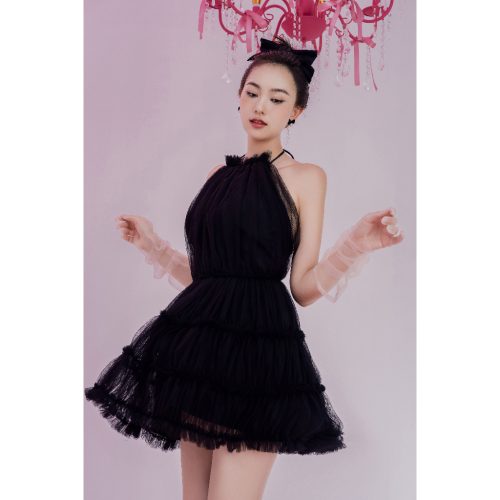 Ruffle Mesh Halter Short Dress_CO51.8_Colin Brand_ชุดเดรสสั้นสตรีมีระบายตาข่าย