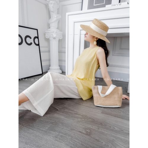 Yellow SleevelessShirt_MA47.5_Masara Brand_เสื้อกล้ามสีเหลืองเนื้อนุ่ม เย็นสบาย