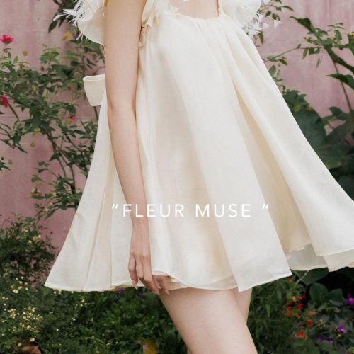 Flared Chiffon BabyDoll Dress_CO51.9_Colin Brand_ชุดเดรสสั้นผ้าชีฟองผู้หญิงทรงบานและแขนขนนก