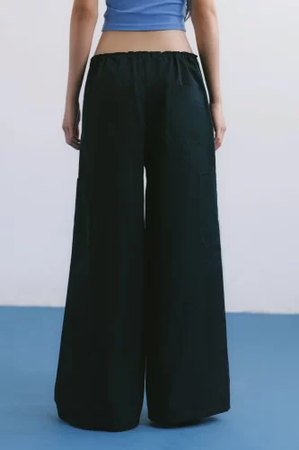 Black Drawstring Wide Leg Cargo Pants_LI53.13_LIBE Brand