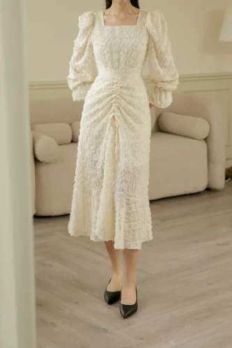 Maxi Dress_FEATHER STRING DRESS_1DD1388 -1_Anacoco Brand_ชุดเดรสขนนก