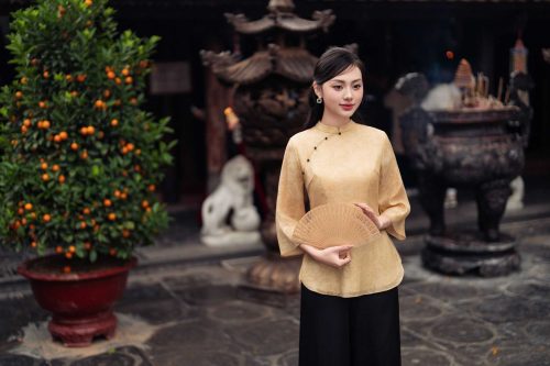 Blouse Top_ Gem with Half-sleeved robe LA8.15_Lamia Design Brand_ชุดสูทฝรั่งเศสแขนยาวลายหยก