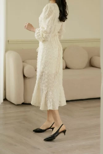 Maxi Dress_FEATHER STRING DRESS_1DD1388 -1_Anacoco Brand_ชุดเดรสขนนก