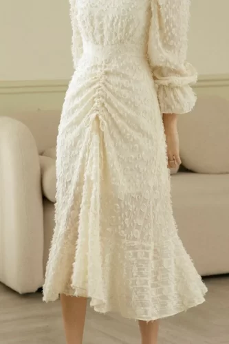 Maxi Dress_FEATHER STRING DRESS_1DD1388 -1_Anacoco Brand_ชุดเดรสขนนก