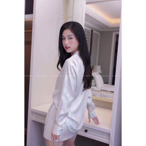 Iridescent Silver Silk Shirt_MA47.8_Masara Brand_เสื้อไหมเงิน