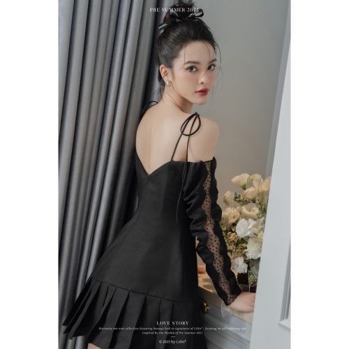 Two Straps Long Sleeves With Lace Short Dress_CO51.14_Colin Brand_ชุดเดรสสั้นสตรีมีสายสองข้าง แขนยาว และลูกไม้คริสตัล