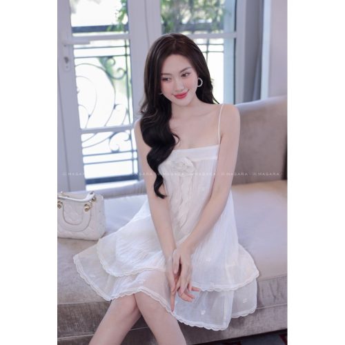 Silk Sundress With Shorts_MA47.9_Masara Brand_เดรสปักลายดอกไม้สีครีม 2 Streets + กางเกง