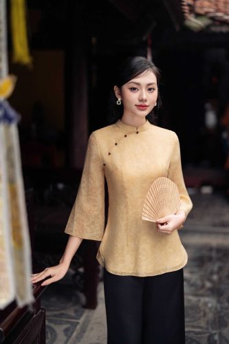 Blouse Top_ Gem with Half-sleeved robe LA8.15_Lamia Design Brand_ชุดสูทฝรั่งเศสแขนยาวลายหยก