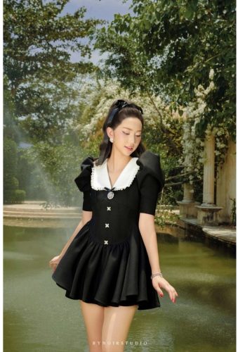 Jasmin Corset White V Neck Puff Sleeve House Dress_BY57.7_Bynoir Studio Brand_Jasmin Corset Dress แขนกุดคอวีสีขาว