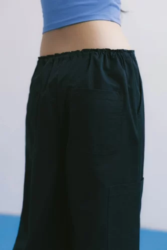 Black Drawstring Wide Leg Cargo Pants_LI53.13_LIBE Brand