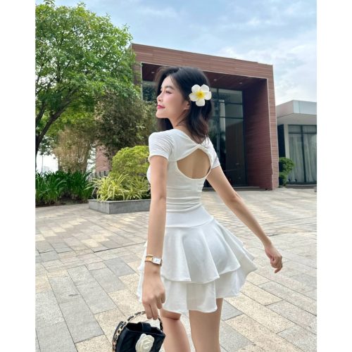 KAJIN Tiered Flared Mini Dress With Bow_GO196.11_Goutdejun_KAJIN ชุดเดรสสั้นระบายเป็นชั้นผู้หญิง