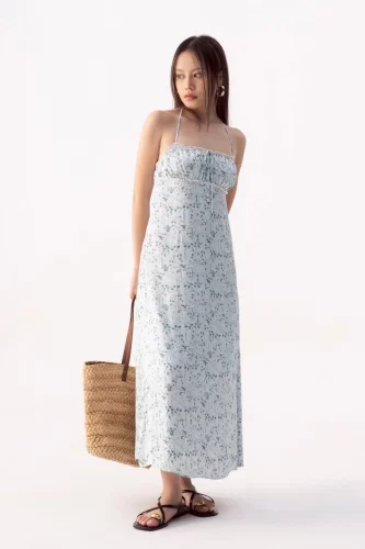 Green Floral Lace Hem Silk Midi Dress_LI53.18_LIBÉ Brand