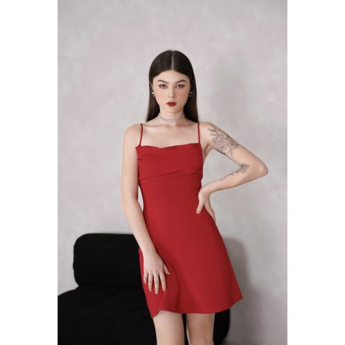 Helena Red Silk Sundress_GO196.12_Goutdejun_ชุดเดรสผ้าไหมสองสายของผู้หญิงเฮเลนามีปก