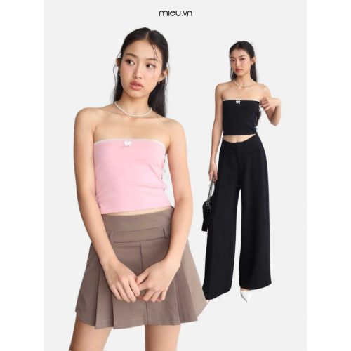 Lace Trimmed Tube Top_LM14_Mieu Brand_เสื้อเกาะอกผู้หญิง แต่งขอบด้วยลูกไม้และโบว์เล็กๆ น่ารัก