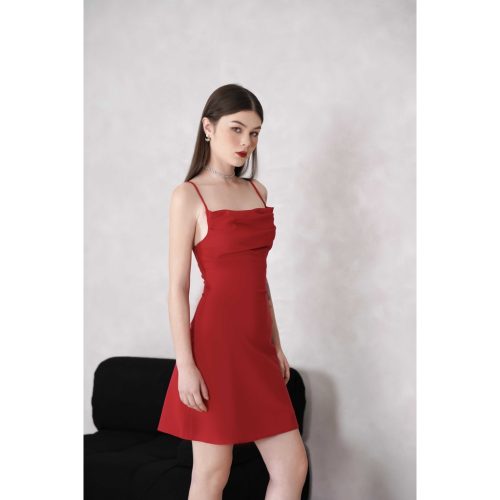 Helena Red Silk Sundress_GO196.12_Goutdejun_ชุดเดรสผ้าไหมสองสายของผู้หญิงเฮเลนามีปก