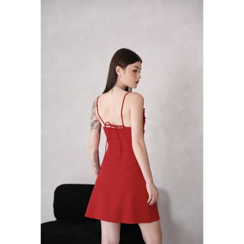 Helena Red Silk Sundress_GO196.12_Goutdejun_ชุดเดรสผ้าไหมสองสายของผู้หญิงเฮเลนามีปก